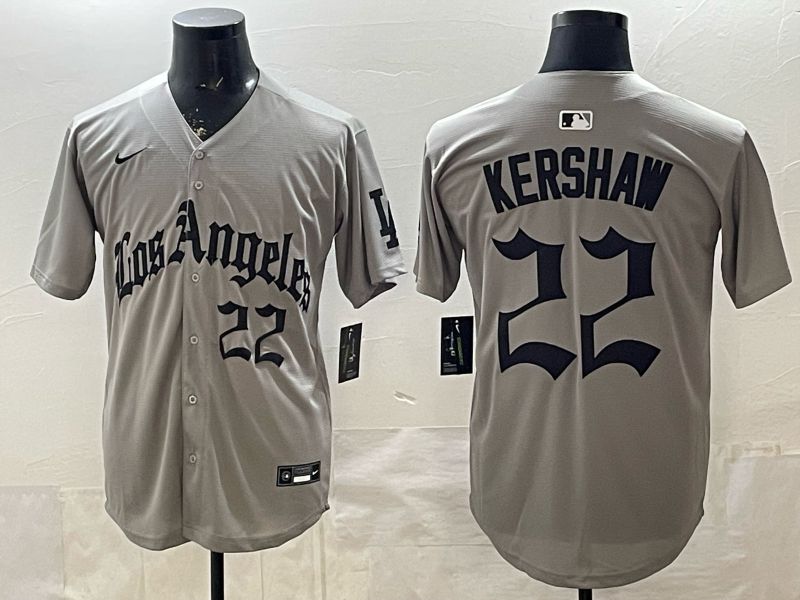 Men 2026 Los Angeles Dodgers #22 Kershaw Grey Five generations Nike MLB Jersey style 005
